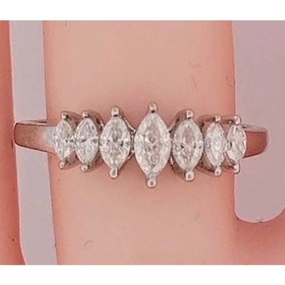 10K Diamond Marquise-Cut Anniversary Band REAL DIAMONDS size6,7,8 - Picture 1 of 12